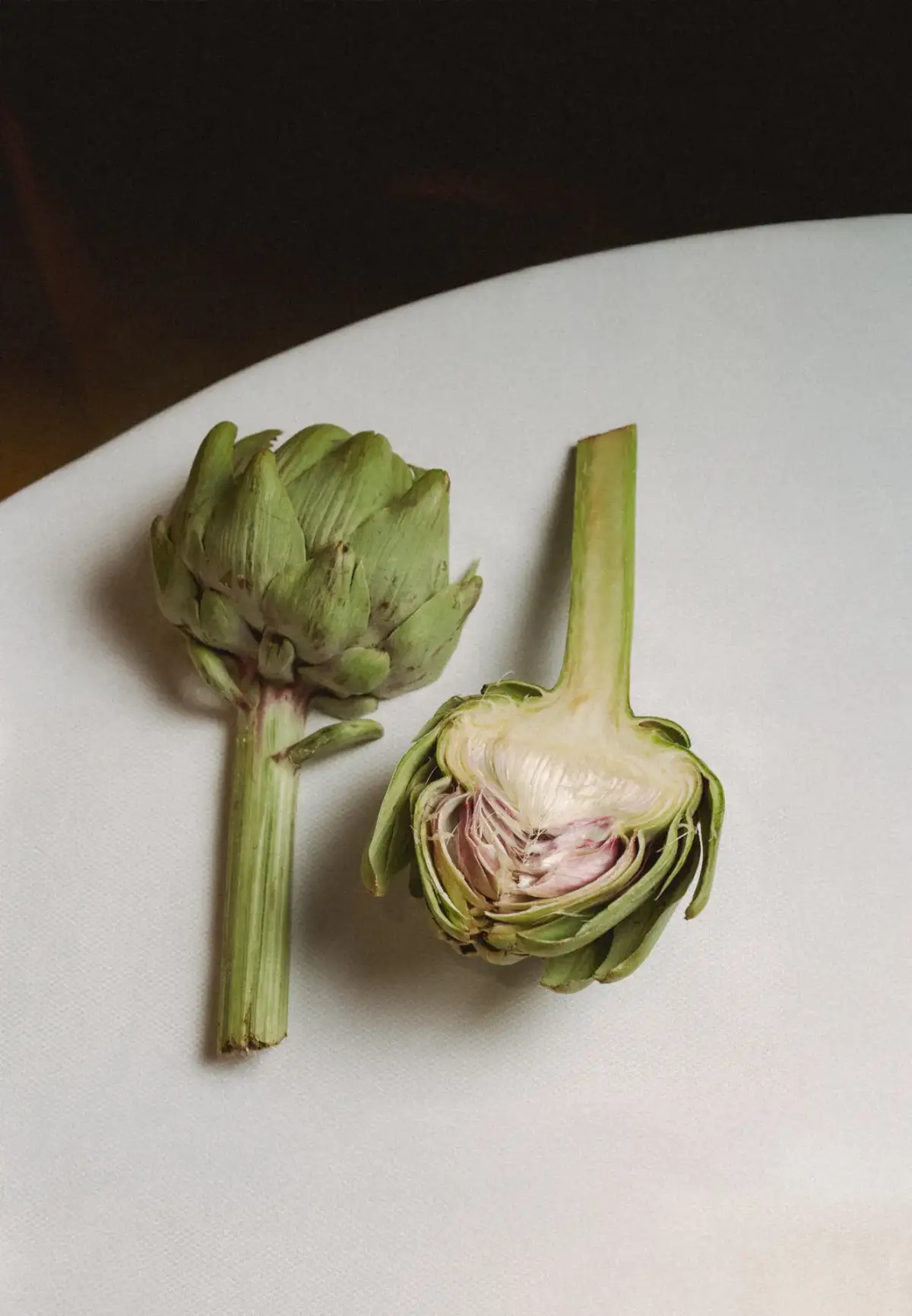 Fresh artichokes halved
