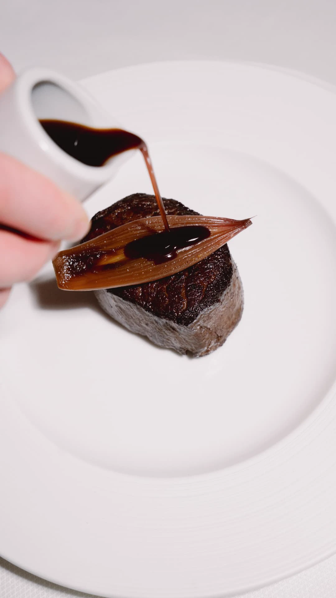 Seared beef fillet plated at Mazarine, French restaurant in Mayfair